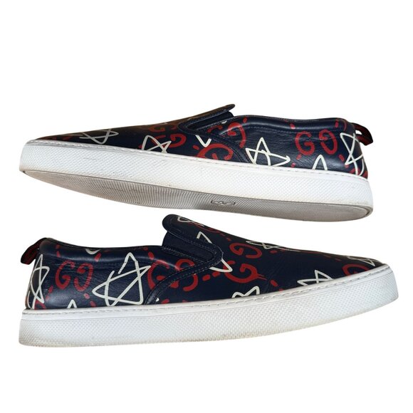 Gucci Ghost Navy Blue Monogram Star Men's Slip on Sneakers Size 14 - Picture 5 of 9